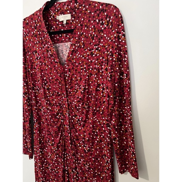 Hobbs London Hatty Jersey Dress Women’s 10 Red Multi Long Sleeve Button Ruched - Picture 9 of 16